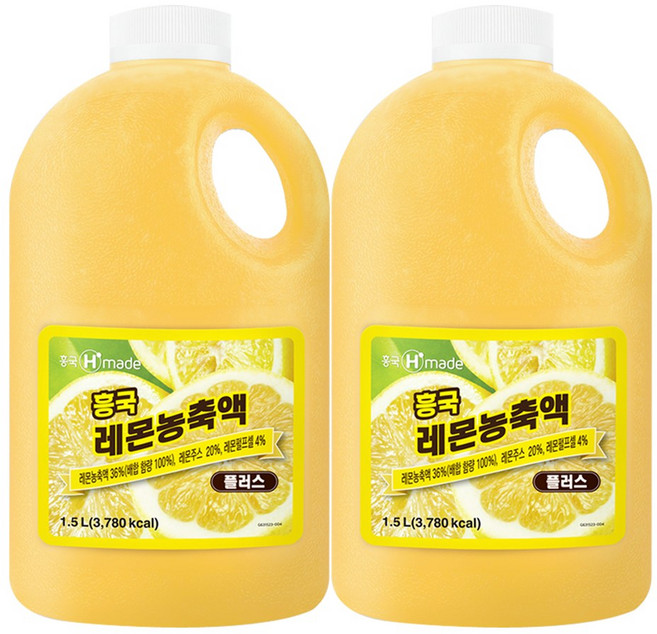 흥국 레몬농축액 1.5L (아이스박스포함) 에이드 자몽 스무디 과일농축액, 2개