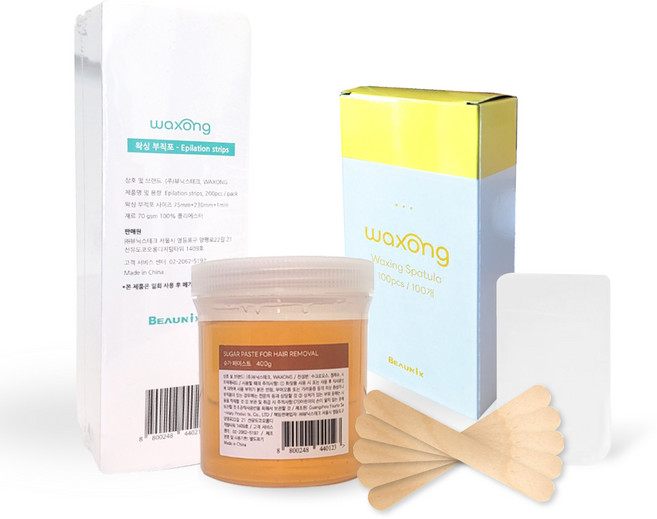 왁싱 제모 슈가링왁싱 셀프왁싱 브라질리언왁싱 세트(슈가링왁스 + 스파츌라2종 + 부직포), 400g, 1개