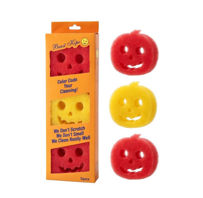 살림살림 고기능 스마일 호박 스펀지 수세미, 1세트, 3개
