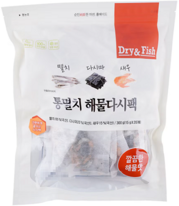 통멸치 해물다시팩 15gx20입 제철에 잡은 멸치와 다시마 새우 육수한알, 20개
