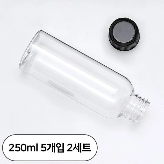 단마개 공병 PET 용기 투명 플라스틱 여행용 소분 5개, 2세트, 250ml - 쿠팡
