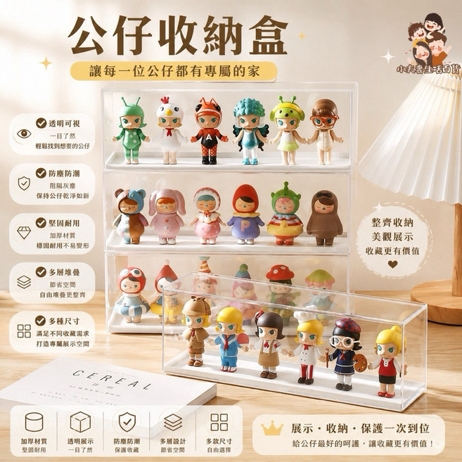 壓克力公仔收納盒 透明展示盒 盲盒手辦展示櫃 防塵堆疊收納, 1個, 單個