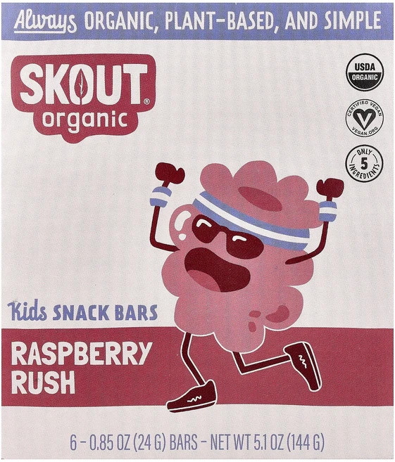 Skout Organic 어린이용 스낵 바 라즈베리 러쉬 바 6개 각 24g(0.85oz) Organic (스카우트 오가닉), Skout Organic, 어린이용 스낵 바, 라즈베리 - 쿠팡