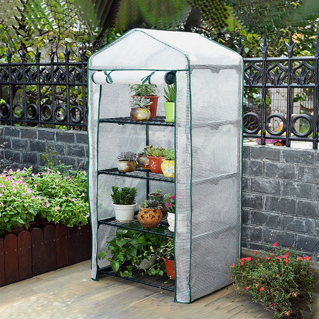 태월 미니온실 미니비닐하우스 가정용비닐하우스 가정용온실 식물원 정리대 선반 고양이 화분 농업용 그늘막 화이트, 4층화이트, 1개