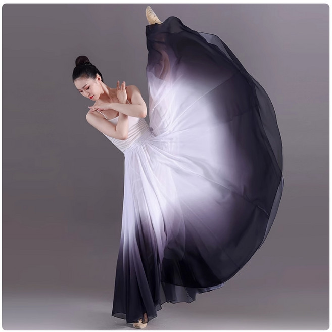 쌍천 여성 라인댄스복치마 난타복 라틴댄스 스커트 그러데이션 클래식 스커트 풀치마 한국무용치마