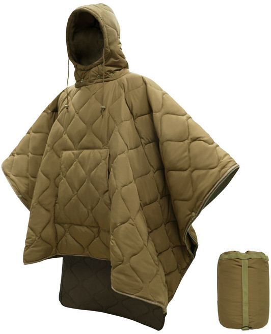 밀리터리 겨울 슬리핑백 입는 침낭 담요 판초라이너 캠핑 비박 백패킹 수납파우치 포함, 코요테, 1개