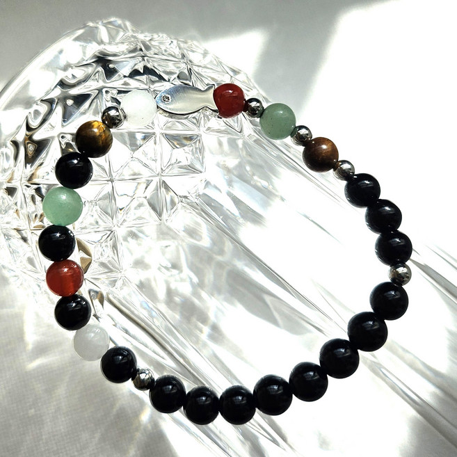 [루나보우] 오행 원석 팔찌 물고기 사주팔찌 금전운 재물운 행운 커플팔찌 염주팔찌 선물 추천