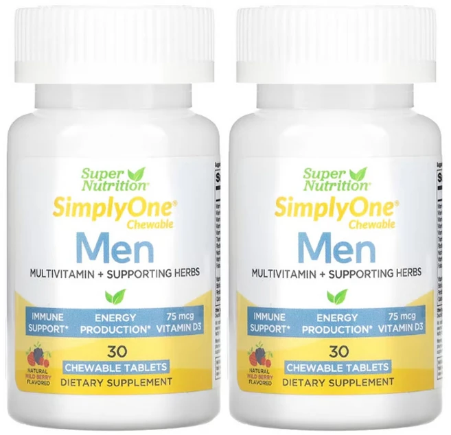 슈퍼뉴트리션 SimplyOne 남성 종합비타민 + 허브 보조제 와일드베리 츄어블 30정, 2개 - 쿠팡