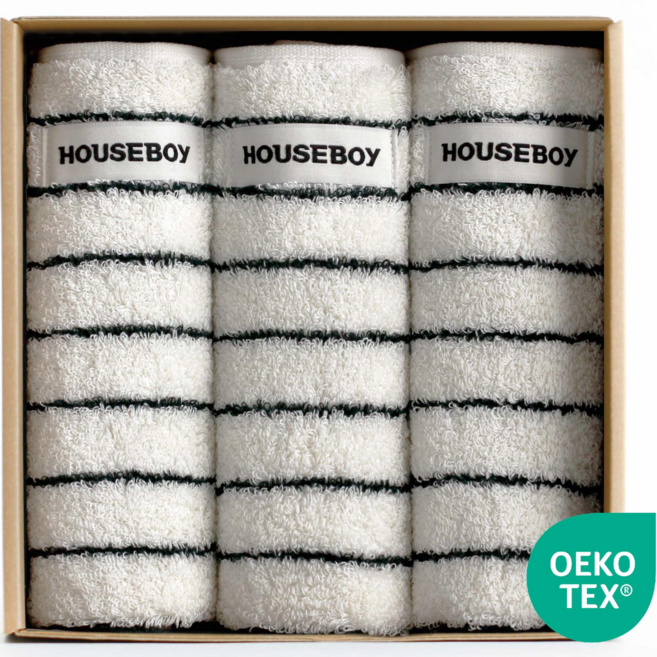 하우스보이 흡수력 좋은 어린이집 주방 고리 수건, 3개, 스트라이프그린 40수 95g