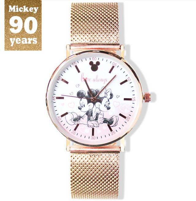 米奇90周年紀念 米奇米妮米蘭鋼帶手錶 玫瑰金