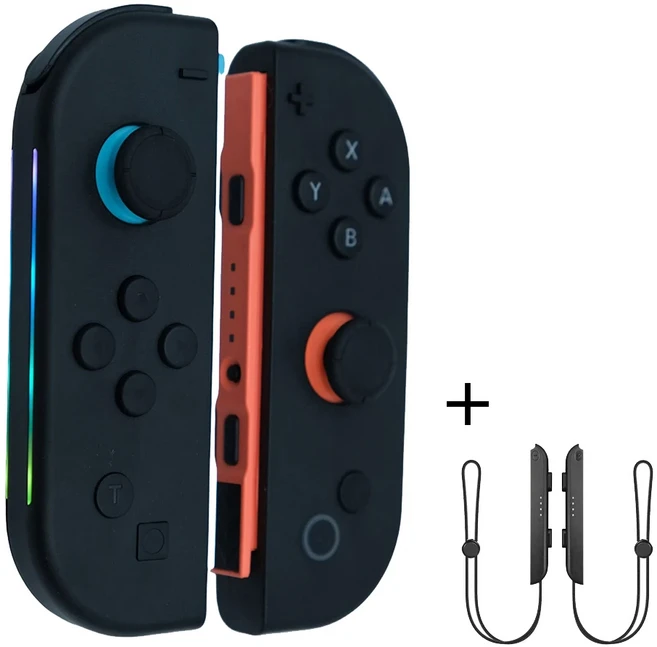 [누리공구]닌텐도 호환용 스위치/OLED/라이트용 조이콘 게임패드 RGB LED L/R 조이패드 진동 터보 웨이크업, 05 Black Strap