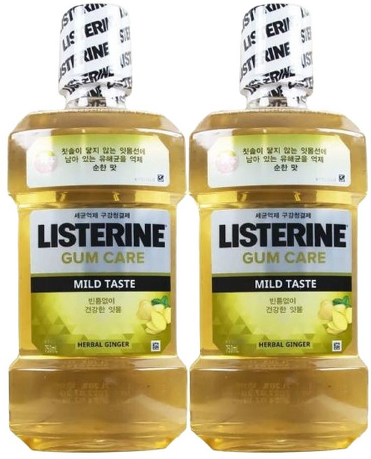 리스테린 치아 이빨 검 케어 가글 750ml 마일드 2개입 세정 양치 불소 구강 청정 충치, 1개