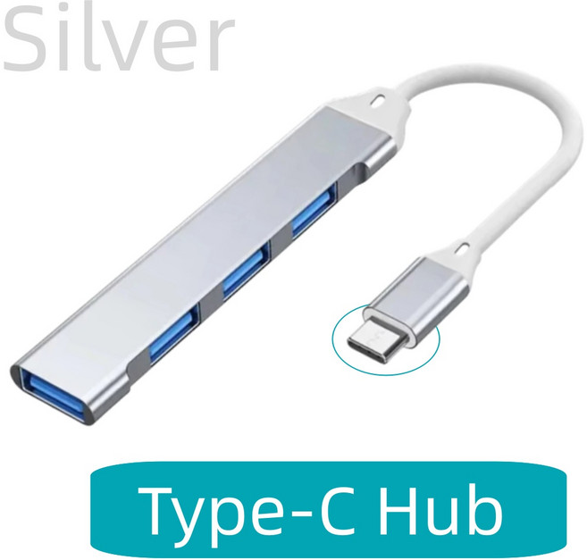 4포트 멀티 브랜치 USB 3.0 허브 C타입 도킹 스테이션 어댑터 OTG PC 2.0 화웨이 맥북 프로 호환, 1개, [05] USB C HUB-Silver