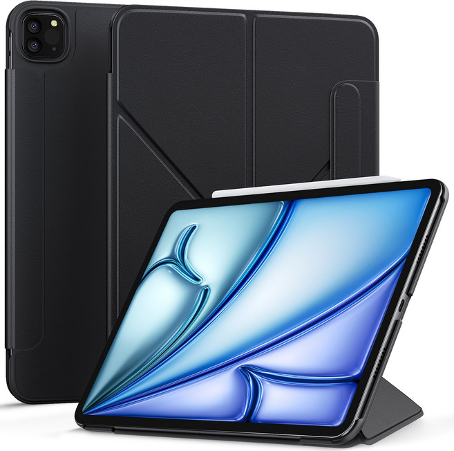 AITEWO 아이패드 케이스 삼각형 거치대 네 가지 각도조절 마그네틱 펜슬수납 미니 에어4/5/6/7 프로7/6/5/4/3/2세대 10.9/11/12.9/13인친 M2 M3 M4, 블랙, 1개