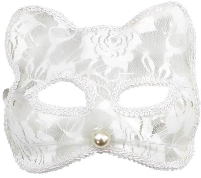 더바몰 시스루 레이스 망사 고양이 가면 캣 가면 복면 동물가면, 1개, 화이트(진주)
