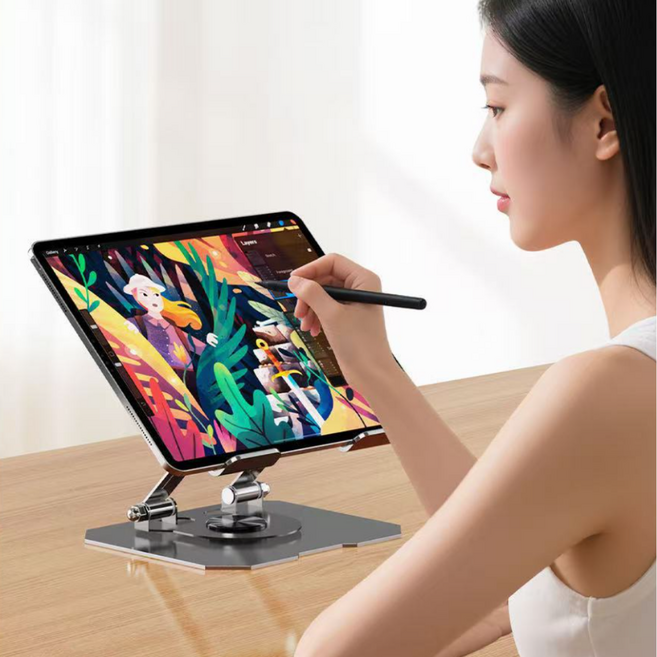 담하온 360도 회전 접이식 논슬립 태블릿 스마트폰 거치대, 1개, 실버