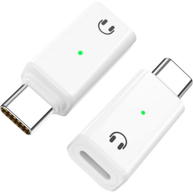 MoKo 라이트닝-USB-C 오디오 어댑터 - 마이크/충전/데이터 전송용 아님 USB C 수-라이트닝 암 헤드폰/이어폰 (iPhone Air 17 16 16e 15 Pro M, White, 2 Pack