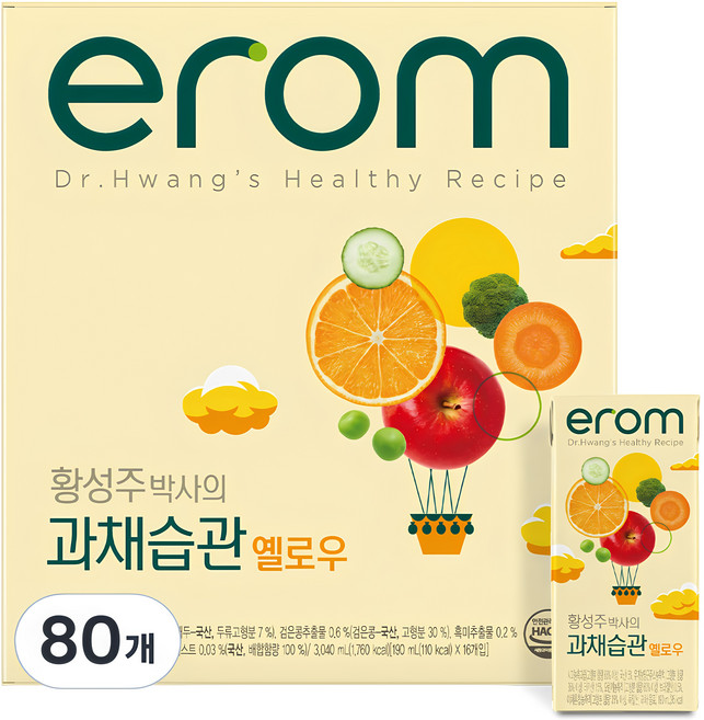 이롬 황성주 과채습관 옐로우, 190ml, 80개