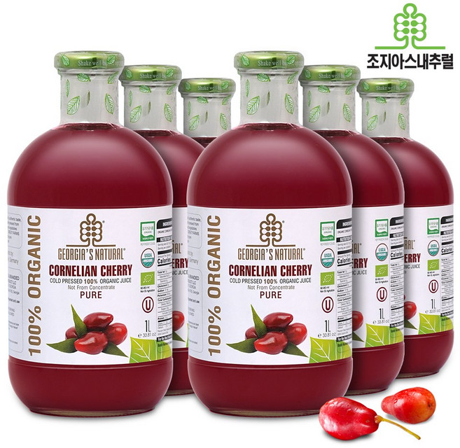 조지아스내추럴 유기농 산수유 착즙원액 주스, 6개, 1L