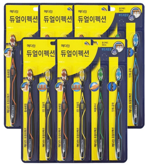 메디안 듀얼이펙션 칫솔 부드러운모 3+1 x5, 5개