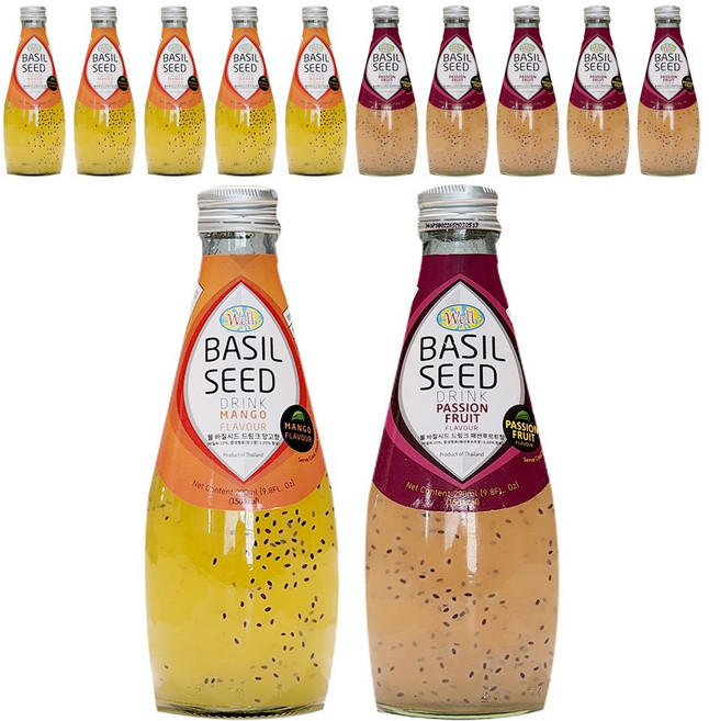 웰 바질시드 드링크 망고 6개+패션푸르트 6개, 290ml, 12개