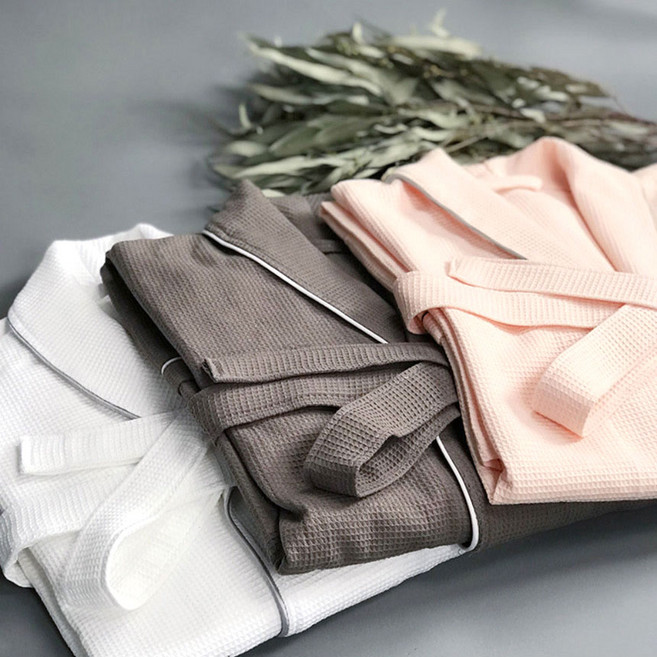 코튼 100% 디오 프리미엄 와플 호텔 남여 샤워가운 홈웨어 라운지 로브 3 Color