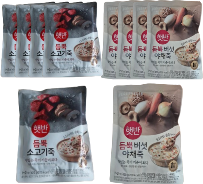 CJ 햇반 소고기죽 파우치 + 버섯야채죽, 10개, 420g