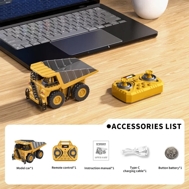 1/64 미니 데스크탑 장난감 자동차 합금 RC 포크리프트 트럭 앱 2.4G 리모컨 플랫베드 차량 14세 이상 성인, 06 yellow dump truck