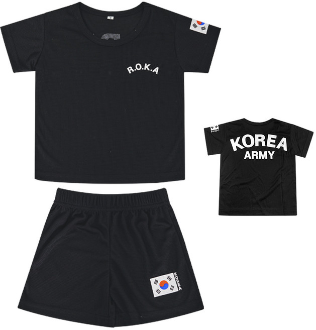키즈 쿨론 ROKA 반팔+반바지 세트 국산 아동용 로카티 어린이 군인가족사진 유치원