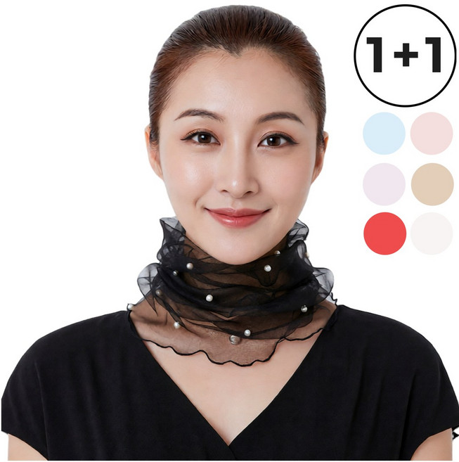 [브엘로]고급형 진주포인트 시스루 레이스 넥워머 스카프 목가리개 목주름 커버 사계절 골프