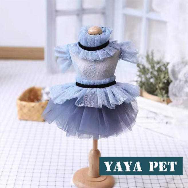 YAYA PET 100% 핸드메이드 강아지 옷 공주 원피스 xs부터3xl까지 블루/화이트, 블루