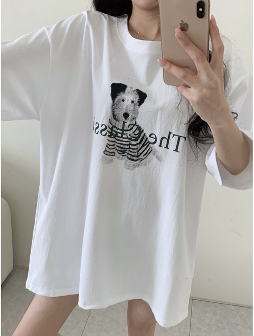 에이나인 데일리 퍼피 오버핏 티셔츠 롱박스 반팔티 빅사이즈 국내제작