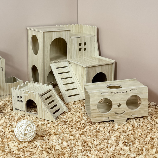 햄찌무드 원목 은신처 미로 놀이터 세트, 놀이터 D, 1세트