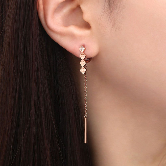 14K 금침 체인 스틱 롱 드롭 원터치 귀걸이 jeo4+1fTr