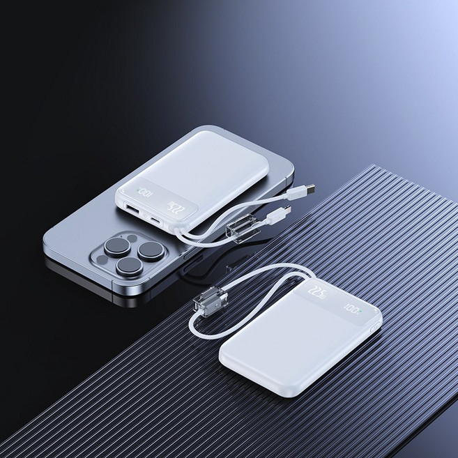 GoaTa 22.5w 초고속충전 보조배터리 20000mAh케이블 일체형 휴대용 보조배터리 항공 기준에 부합하, 흰색, 20000mAh