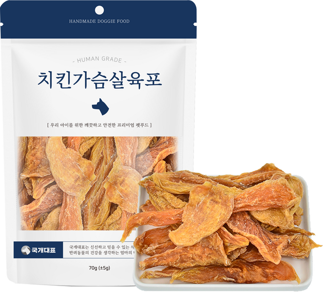 국내산 저지방 고단백 다이어트 간식 닭가슴살육포 강아지수제육포, 70g, 1개, 치킨 닭가슴살