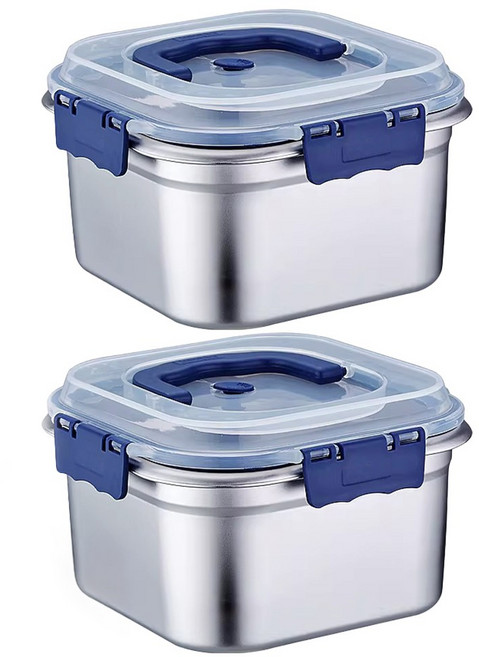 투데이리빙 2개 세트 대용량 스텐 김치통 밀폐 용기 2.5L 다용도 사각 반찬통 대용량 대형 특대형 진공 보관함