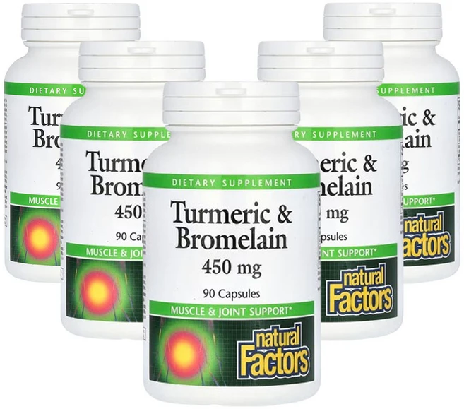 네츄럴팩터스 강황 & 브로멜라인 450mg 90캡슐, 5개, 90정 - 쿠팡