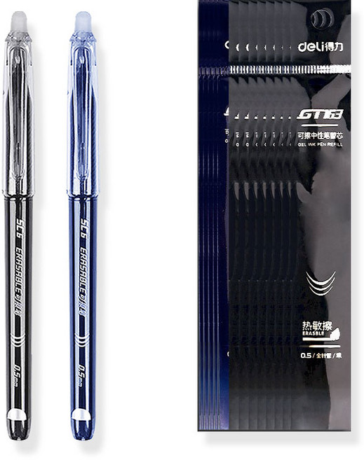 위클 기화펜 매직펜 교체형 지워지는 볼펜심 리필심 0.5mm, 델리 리필 볼펜심-블랙