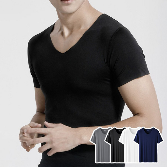 심리스 남성 반팔 런닝 쿨 냉장 무봉제 브이넥 언더셔츠 이너웨어 밀착핏 5p 세트