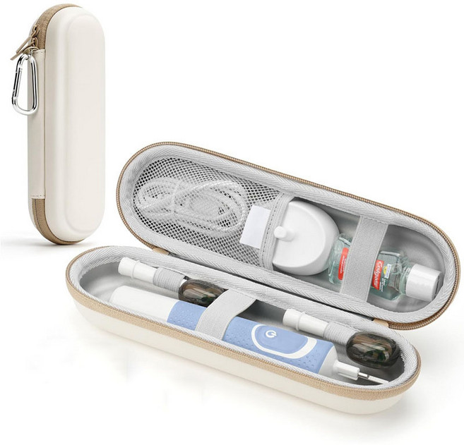 Ez2mk RG2 EVA 캠핑 여행용 전동칫솔 보관 파우치, 베이지