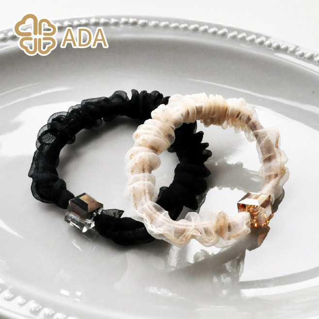 ADA 紗綢帶珠髮束雙色2入組