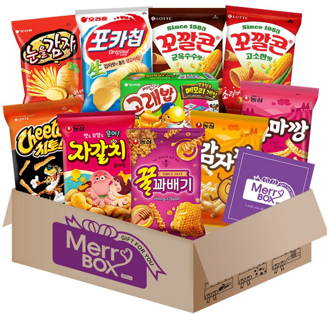 봉지스낵 과자세트 8호{포카칩+스윙칩+신짱+카라멜땅콩+고래밥+눈을감자+자갈치+꿀꽈배기+감자깡+고구마깡}+메세지카드, 1박스