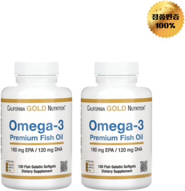 1+1 캘리포니아 골드 뉴트리션 오메가3 프리미엄 피쉬 오일 1100mg 소프트젤 100정, 2개, 100회분