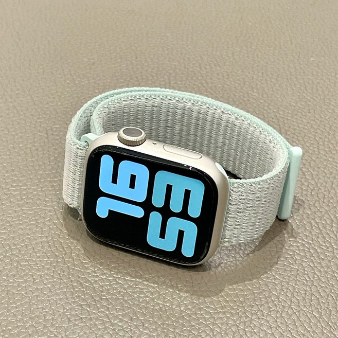 尼龍回環運動透氣錶帶 適用 Apple watch, 淺青色, 1個