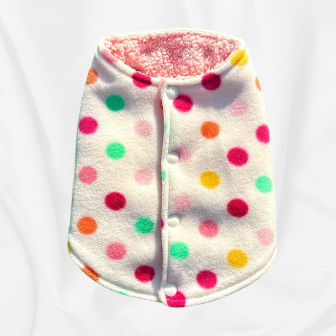 뛰뛰펫 강아지 도트 후리스 강아지 옷 양털 패딩 조끼, 1개, 땡땡이