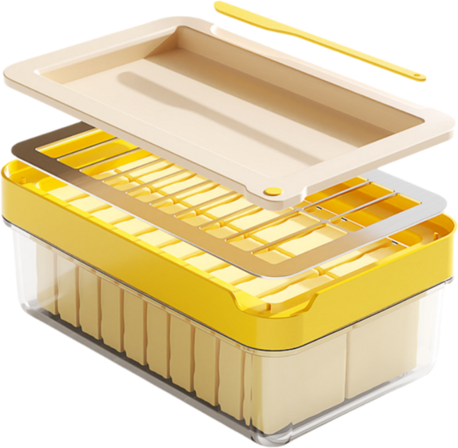 AOHAO 밀봉 버터 소분 케이스 +전용 나이프 커팅기 컷터, 1개, 노란색