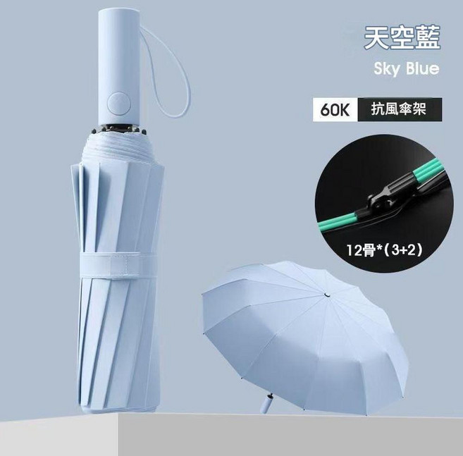 24骨全自動抗風雨傘 105cm加大傘面 防曬黑膠塗層