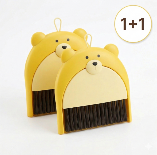 퍼플캣 곰돌이 미니 빗자루 쓰레받기 세트 1+1, 옐로우, 2개