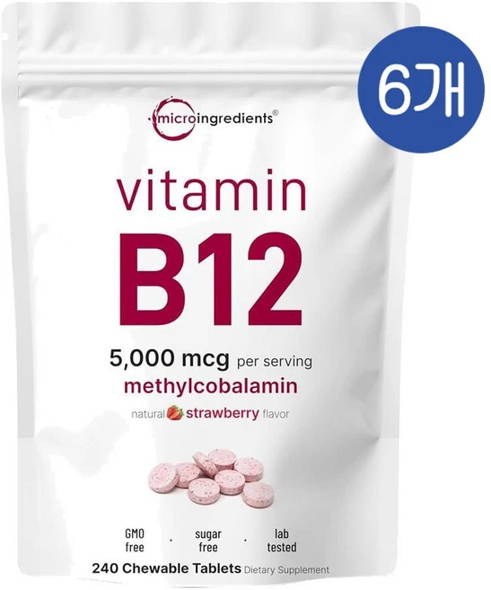 마이크로인그레디언트 비타민B12 5000mcg 츄어블 딸기맛 Micro Ingredients Vitamin B12, 6개, 240정 - 쿠팡